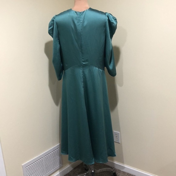 Jonathan Simkhai Midi Dress Size 16 Jade Green Ruched Sleeve Fit And Flare - Picture 4 of 11